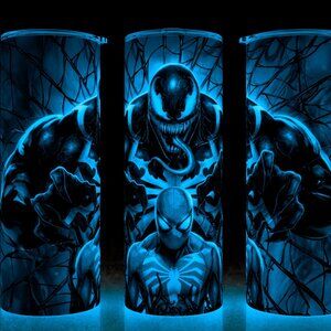 Glow in the Dark Spiderman and Venom Comic Book Superheroes Cup Mug Tumbler